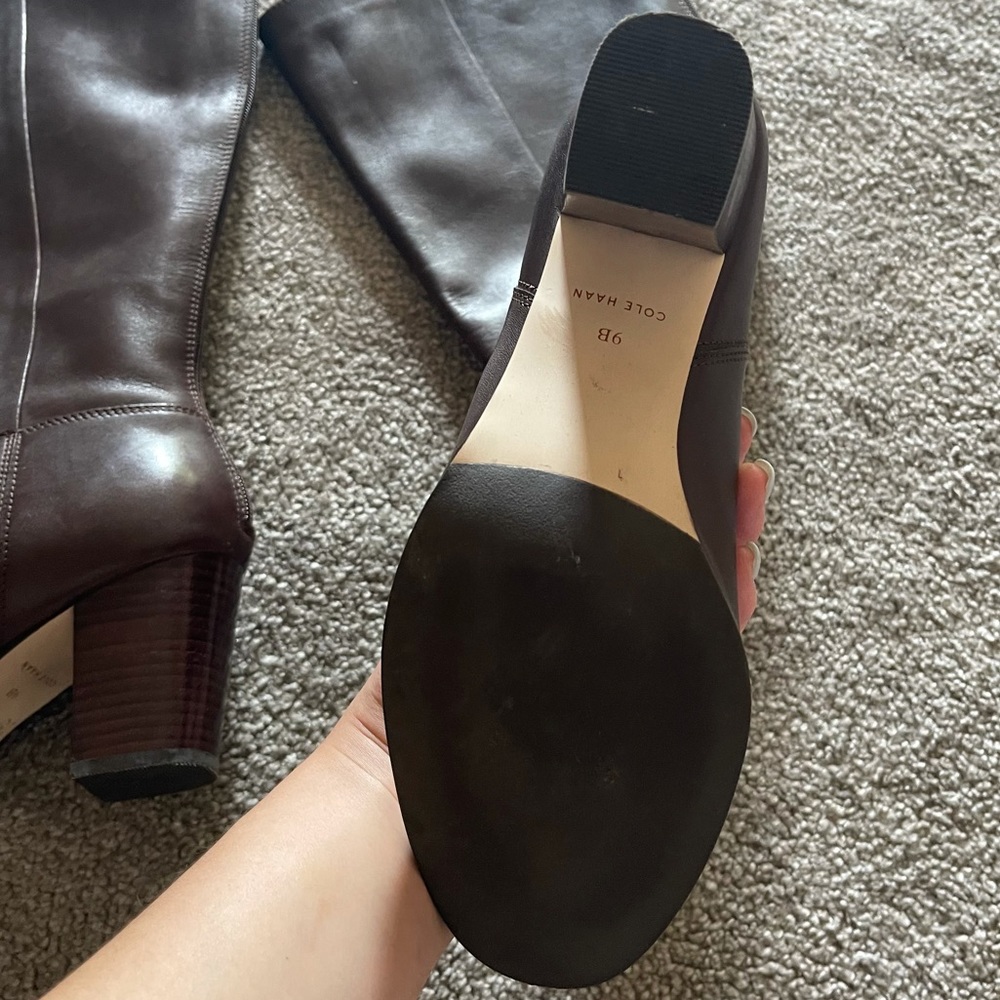 Cole Haan Brown Leather Block Heel Boots Size 9 - Picture 5 of 16